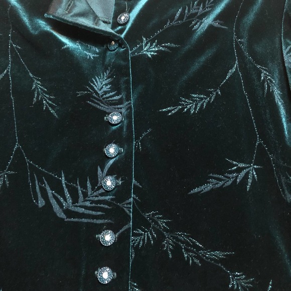 Vintage R&M Richards Petite Dark Green Long Sleeve Velour Holiday Cardigan - Picture 3 of 13